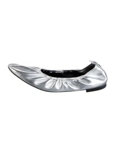 Pre-owned Tory Burch Leather Ballet Flats In Metallic/silver