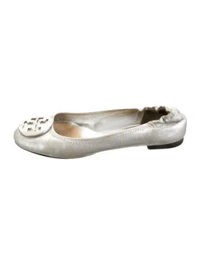 Pre-owned Tory Burch Leather Ballet Flats In Metallic/silver