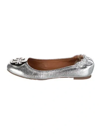 Pre-owned Tory Burch Leather Ballet Flats In Metallic/silver