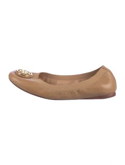 Pre-owned Tory Burch Leather Ballet Flats In Neutral