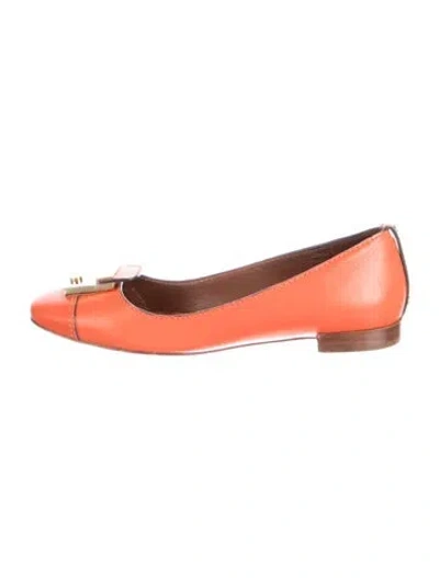 Pre-owned Tory Burch Leather Ballet Flats In Orange