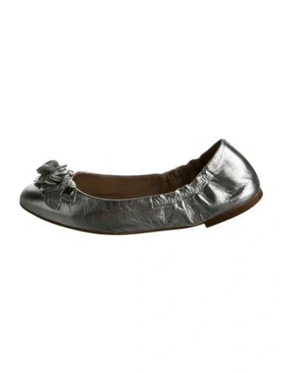 Pre-owned Tory Burch Leather Ballet Flats In Silver