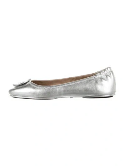 Pre-owned Tory Burch Leather Ballet Flats In Silver