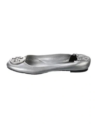 Pre-owned Tory Burch Leather Ballet Flats In Silver