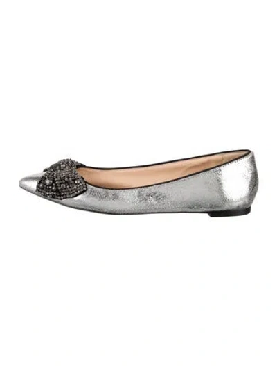 Pre-owned Tory Burch Leather Ballet Flats In Silver