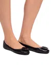 Tory Burch Logo-plaque Leather Ballerina Pumps In Black