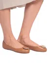 Tory Burch Minnie Travel Ballet With Metal Logo In Brown