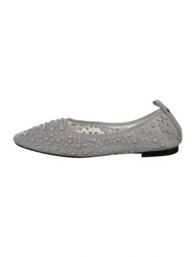 Pre-owned Tory Burch Leather Beaded Accents Ballet Flats In Gray