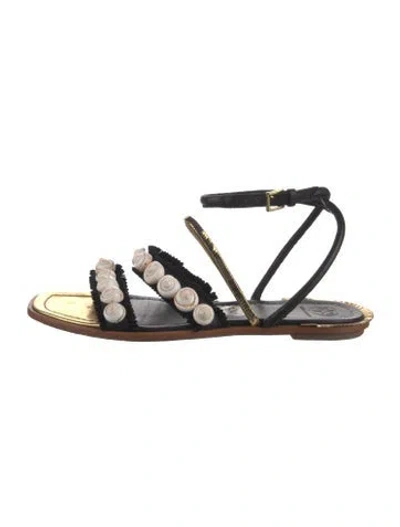 Pre-owned Tory Burch Leather Beaded Accents Gladiator Sandals In Black