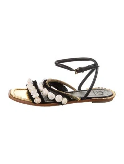 Pre-owned Tory Burch Leather Beaded Accents Sandals In Multi