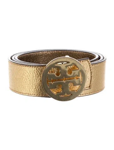 Pre-owned Tory Burch Leather Belt In Gold
