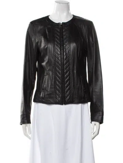 Pre-owned Tory Burch Leather Biker Jacket In Black