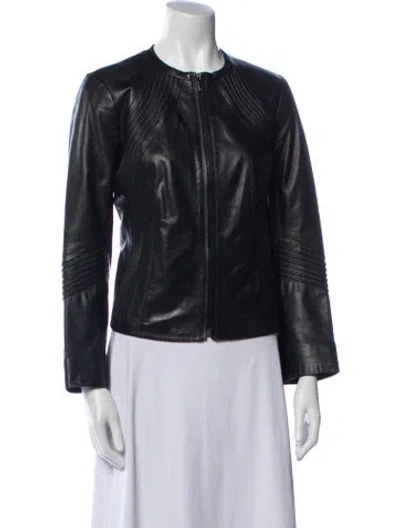 Pre-owned Tory Burch Leather Biker Jacket In Black