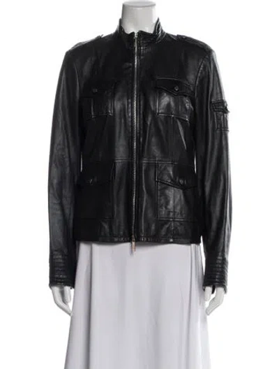 Pre-owned Tory Burch Leather Biker Jacket In Black