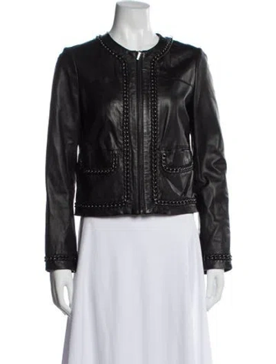 Pre-owned Tory Burch Leather Biker Jacket In Black