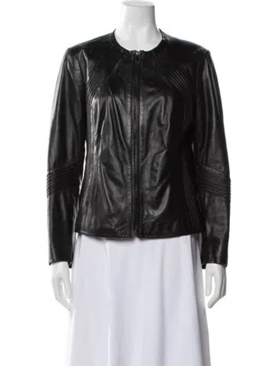 Pre-owned Tory Burch Leather Biker Jacket In Black