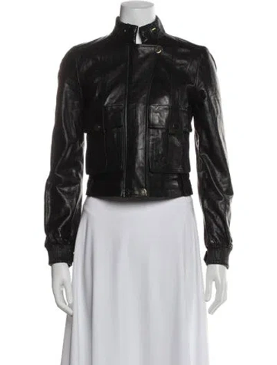 Pre-owned Tory Burch Leather Biker Jacket In Black