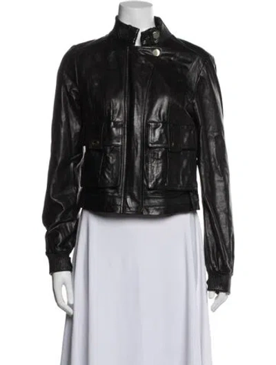 Pre-owned Tory Burch Leather Biker Jacket In Black