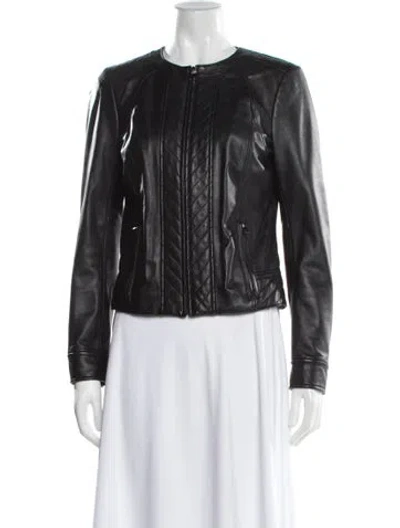 Pre-owned Tory Burch Leather Biker Jacket In Black