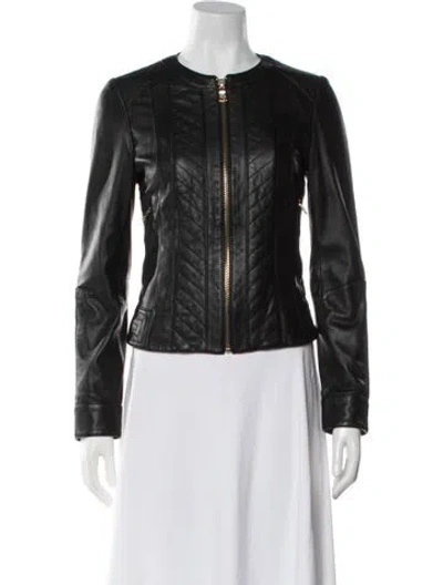 Pre-owned Tory Burch Leather Biker Jacket In Black