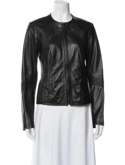 Pre-owned Tory Burch Leather Biker Jacket In Black