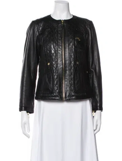 Pre-owned Tory Burch Leather Biker Jacket In Black