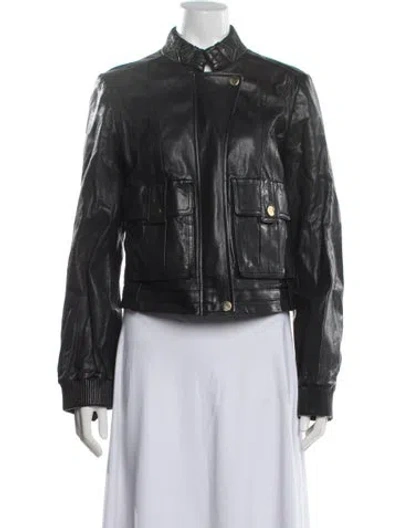 Pre-owned Tory Burch Leather Biker Jacket In Black