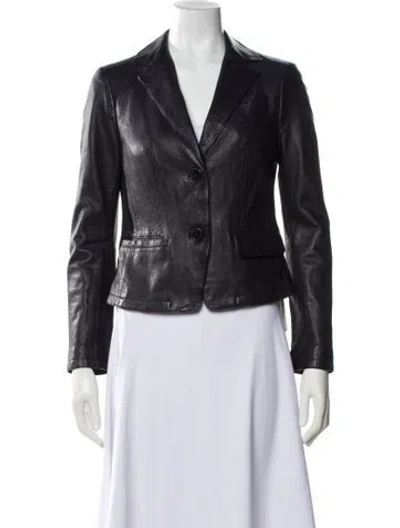 Pre-owned Tory Burch Leather Biker Jacket In Blue