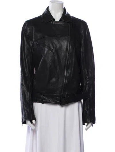 Pre-owned Tory Burch Leather Biker Jacket In Blue