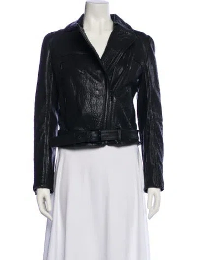 Pre-owned Tory Burch Leather Biker Jacket In Blue