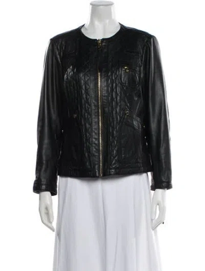 Pre-owned Tory Burch Leather Biker Jacket In Blue