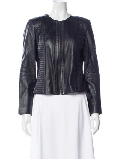 Pre-owned Tory Burch Leather Biker Jacket In Blue