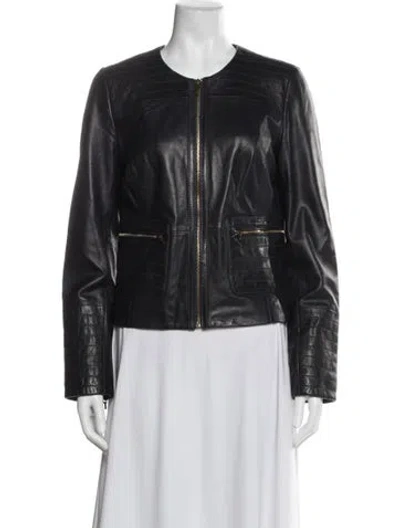 Pre-owned Tory Burch Leather Biker Jacket In Blue
