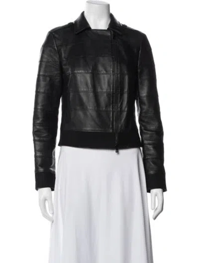 Pre-owned Tory Burch Leather Biker Jacket In Blue