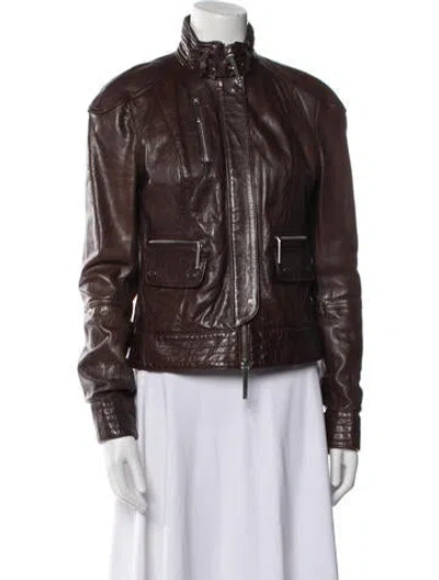 Pre-owned Tory Burch Leather Biker Jacket In Brown