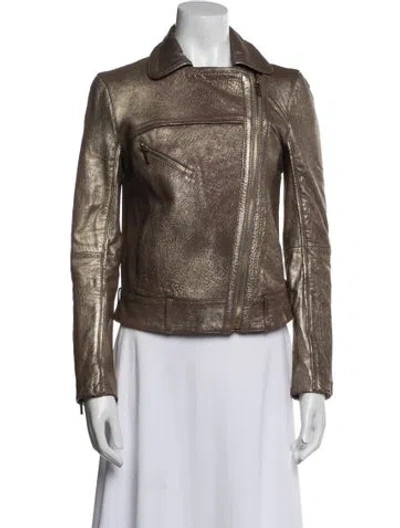 Pre-owned Tory Burch Leather Biker Jacket In Brown