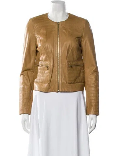 Pre-owned Tory Burch Leather Biker Jacket In Brown