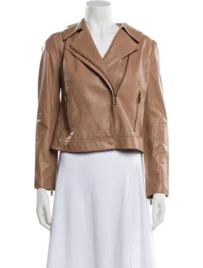 Pre-owned Tory Burch Leather Biker Jacket In Brown