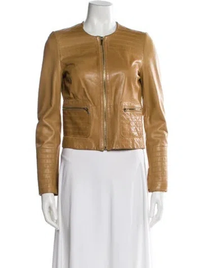 Pre-owned Tory Burch Leather Biker Jacket In Brown