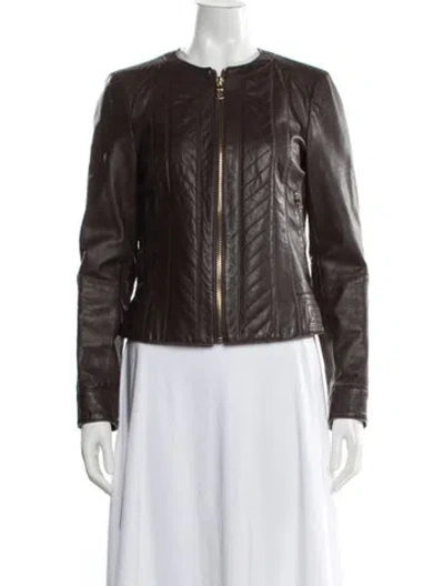 Pre-owned Tory Burch Leather Biker Jacket In Brown