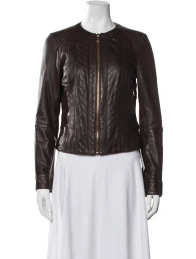Pre-owned Tory Burch Leather Biker Jacket In Brown