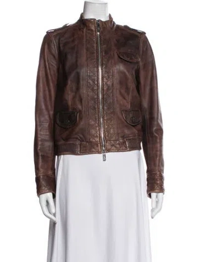 Pre-owned Tory Burch Leather Biker Jacket In Brown