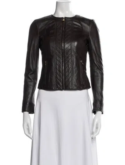 Pre-owned Tory Burch Leather Biker Jacket In Brown