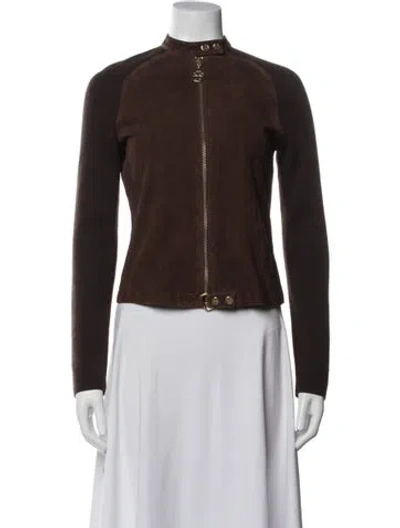 Pre-owned Tory Burch Leather Biker Jacket In Brown