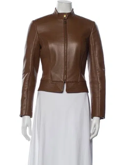 Pre-owned Tory Burch Leather Biker Jacket In Brown