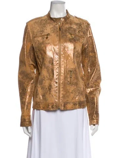 Pre-owned Tory Burch Leather Biker Jacket In Gold