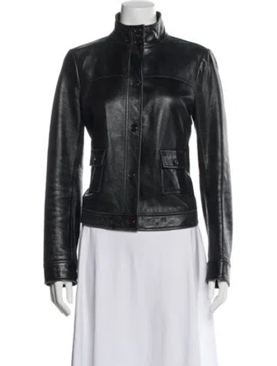 Pre-owned Tory Burch Leather Biker Jacket In Gray