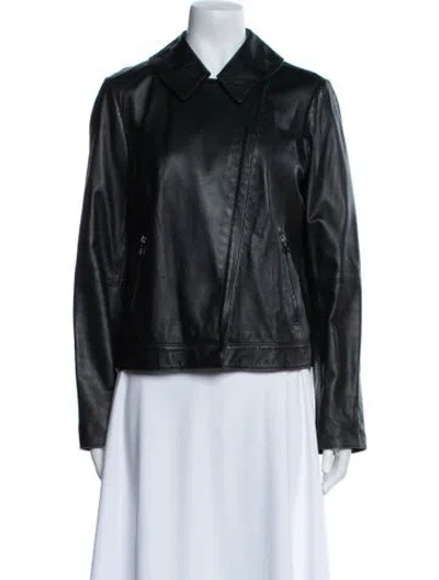 Pre-owned Tory Burch Leather Biker Jacket In Green