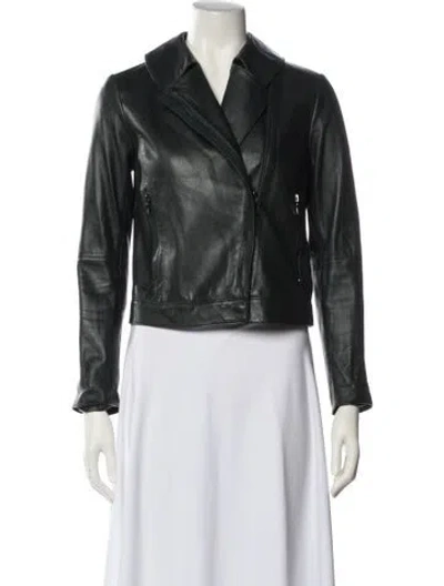 Pre-owned Tory Burch Leather Biker Jacket In Green