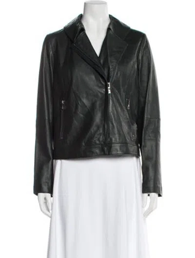 Pre-owned Tory Burch Leather Biker Jacket In Green
